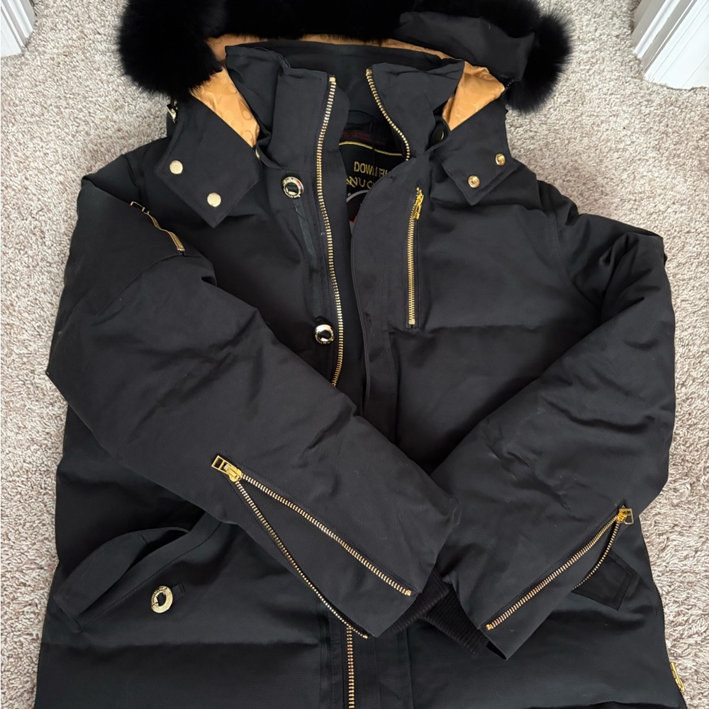 Moose Knuckles Black Jacket with Gold Lining